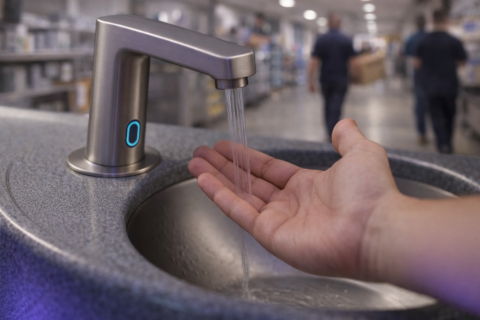 Commissioning steps visual for touchless faucet power and calibration checks